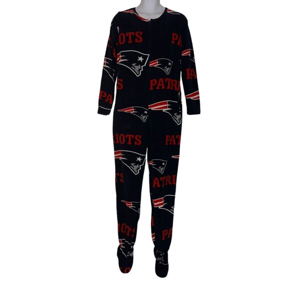 NFL Team Apparel New England Patriots Pajamas Mens M Unionsuit PJs Footies Blue - Picture 1 of 10